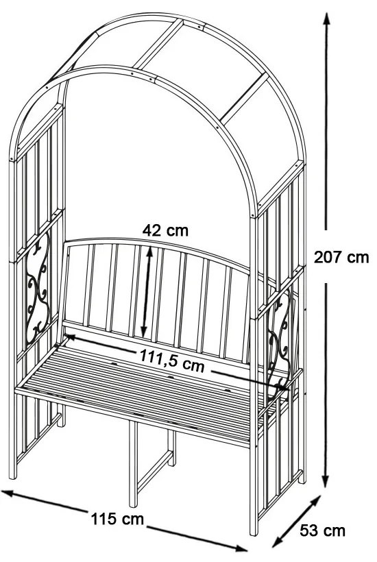 Arcada de gradina pentru flori cu banca, negru
