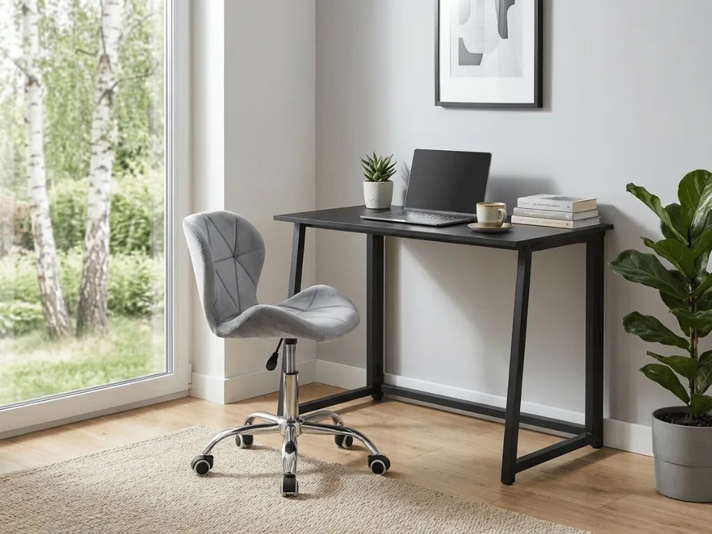 Set pentru birou ZARIMO masa 80x40 cm, neagra + fotoliu AVOLA VELVET, gri deschis
