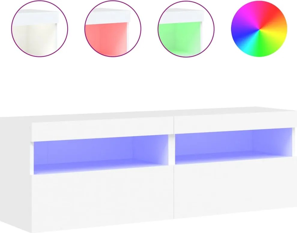 vidaXL Comode TV de perete cu lumini LED, 2 buc., alb, 60x30x40 cm