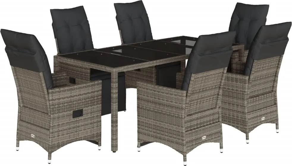 vidaXL Set bistro de grădină cu perne, 7 piese, gri, poliratan