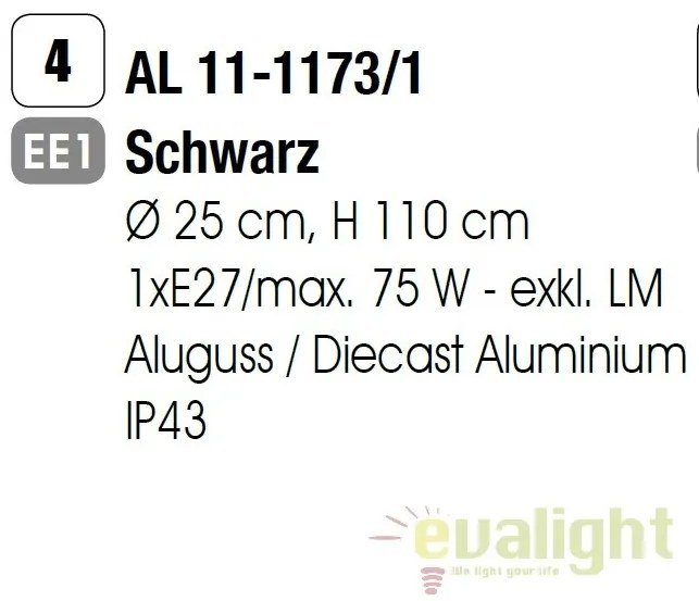 Stalp exterior stil clasic IP43 H110cm Reika negru AL 11-1173/1 schwarz OR