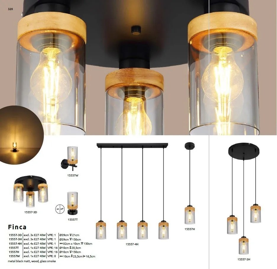 Aplica de perete design modern FINCA negru mat, maro inchis