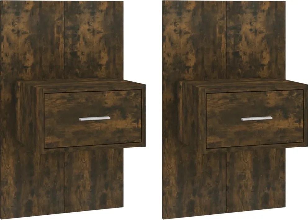 vidaXL Noptiere de perete, 2 buc., stejar fumuriu