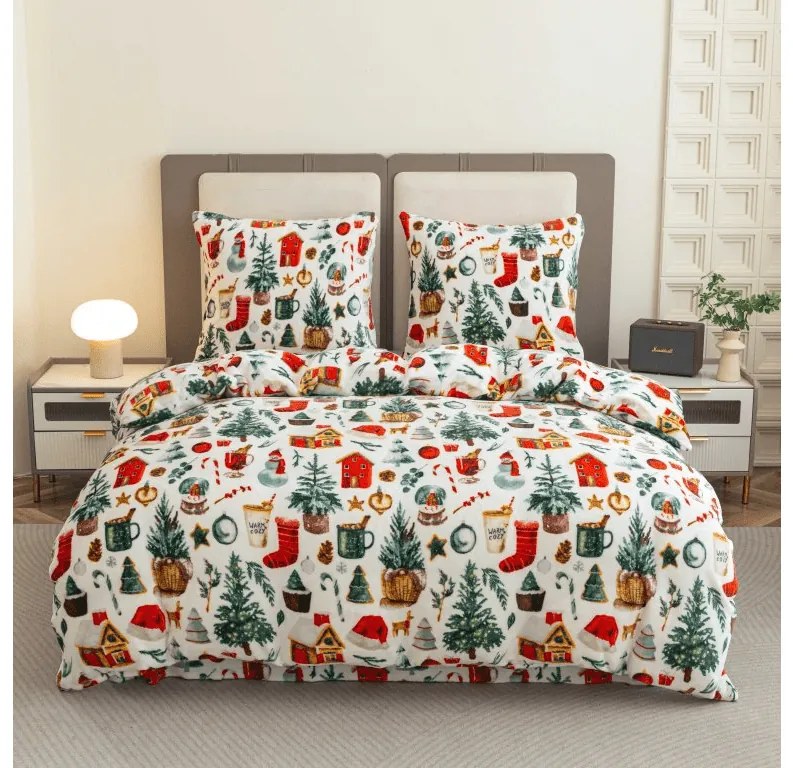 Lenjerie cocolino FESTIVE MAGIC alba Dimensiune lenjerie de pat: 2 buc 70 x 90 cm | 200 x 220 cm