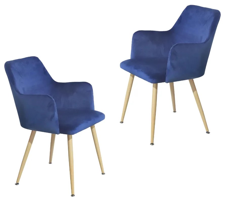 Set 2 scaune dining de tip fotoliu Sella, catifea, albastru