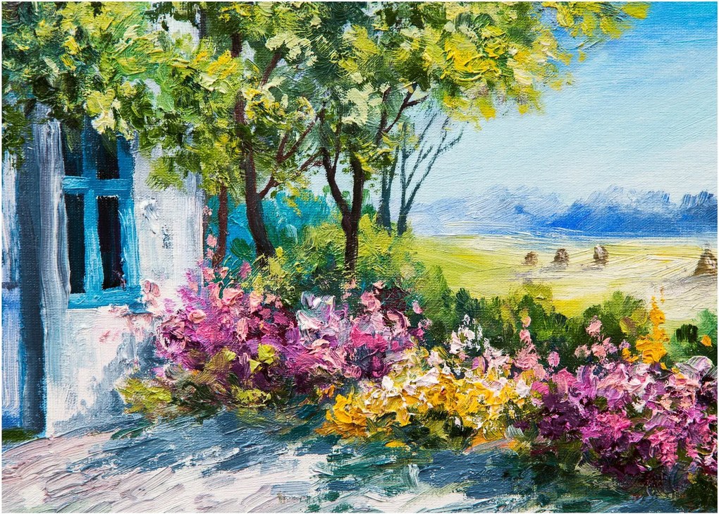 Tablou - Grădina din fața casei, pictură în ulei (70x50 cm)