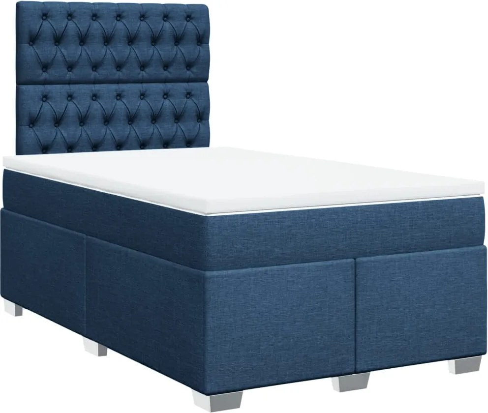 vidaXL Pat box spring cu saltea, albastru, 120x200 cm, textil