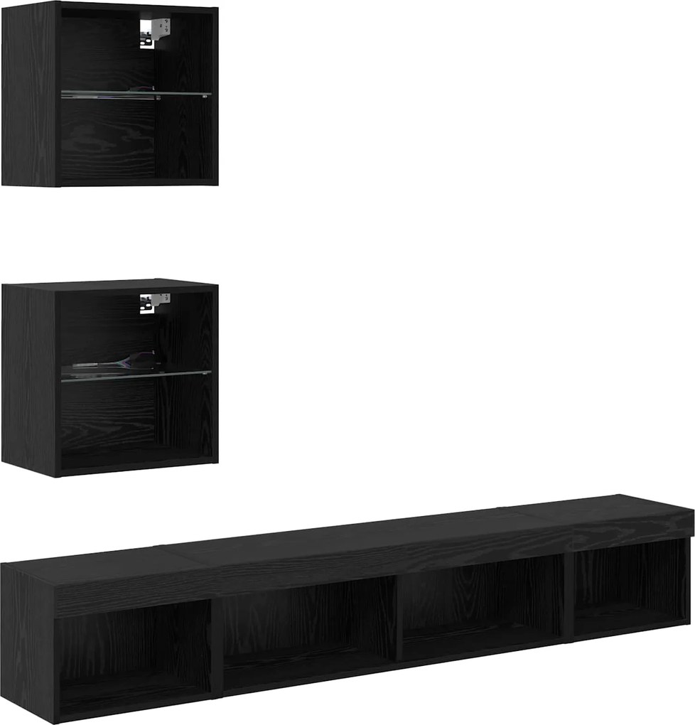 vidaXL Unități TV de perete cu LED 5 pcs Stejar Negru Lemn compozit