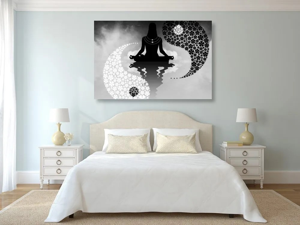 Tablou yin și yang yoga în design alb-negru