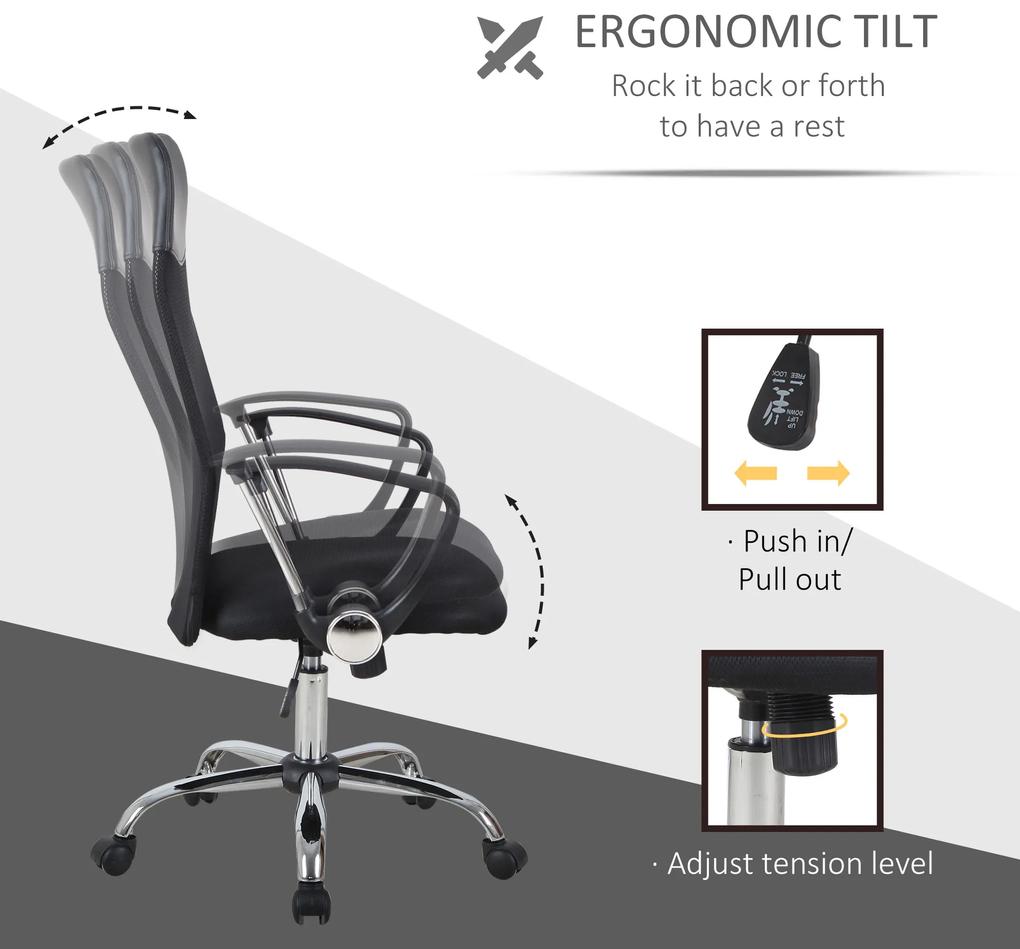 Scaun ergonomic de birou, insertie plasa, negru HOMCOM | Aosom RO
