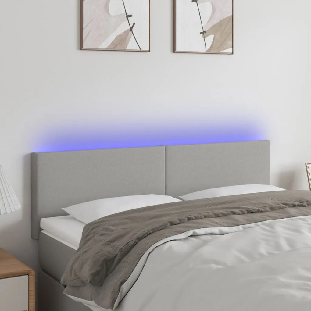 vidaXL Tăblie de pat cu LED, gri deschis, 144x5x78/88 cm, textil