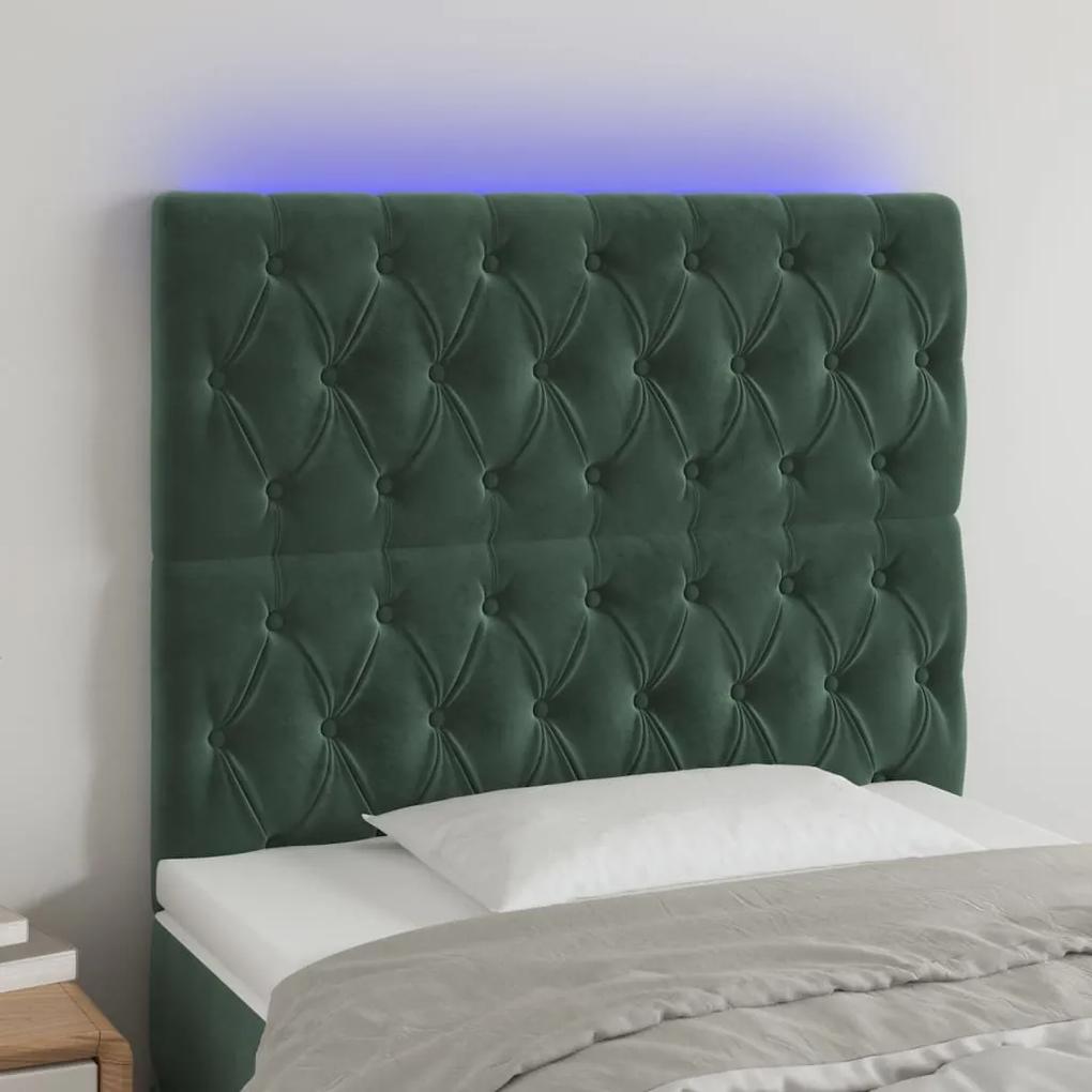 3122799 vidaXL Tăblie de pat cu LED, verde închis, 90x7x118/128 cm, catifea