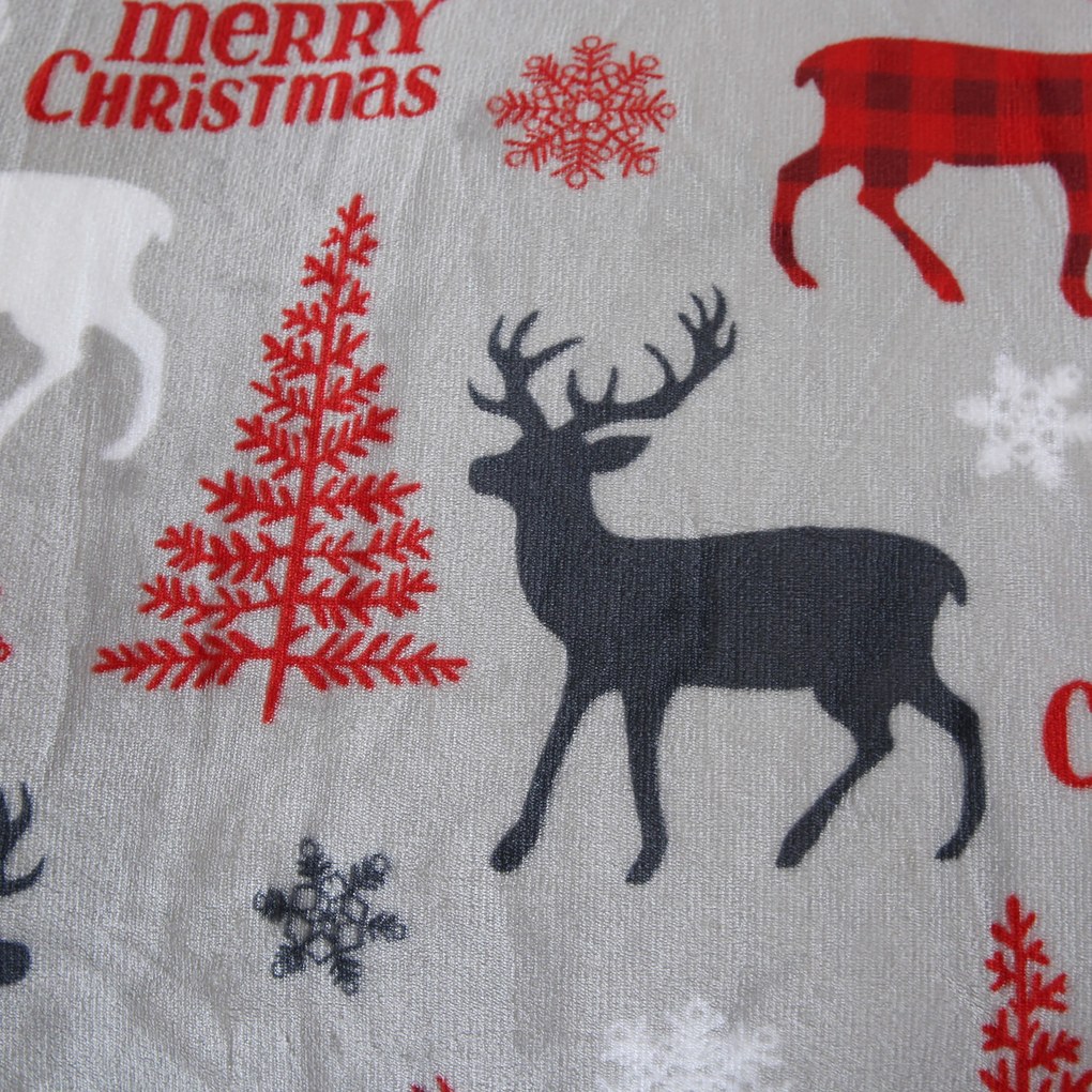 Set Lenjerie cocolino MERRY CHRISTMAS DEER gri + Cearsaf Cocolino microplus cu elastic SOFT 180x200 cm alb, pat dublu