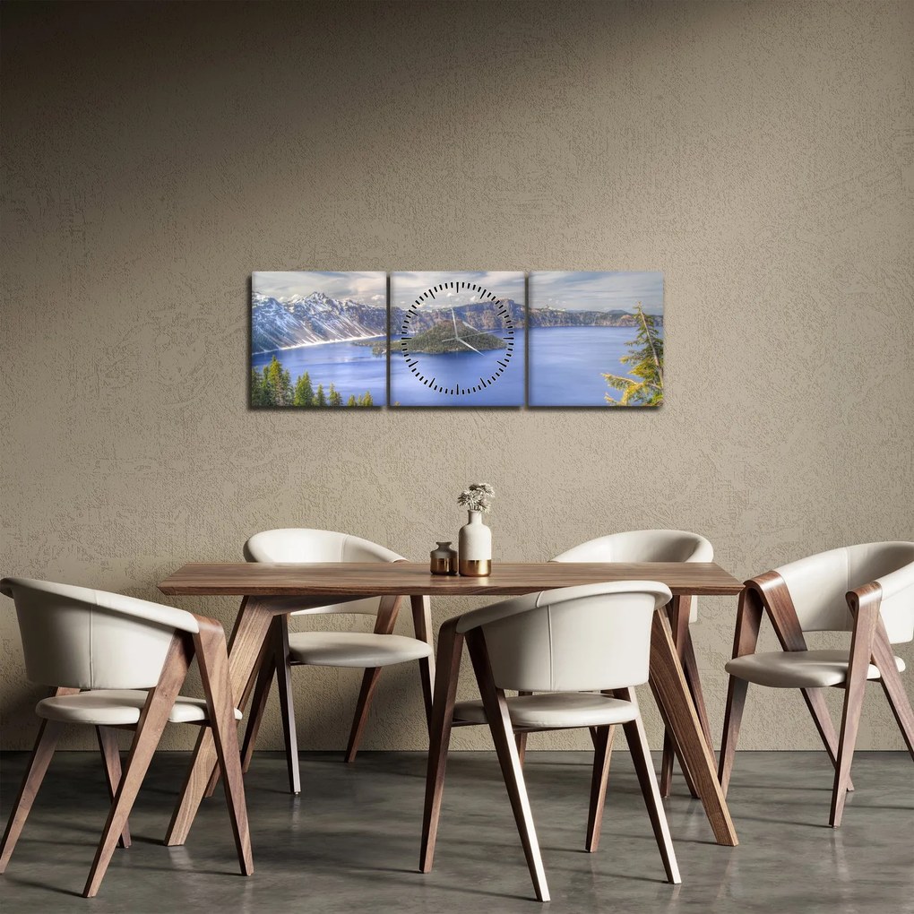 Tablou lacul montan (cu ceas) (90x30 cm)
