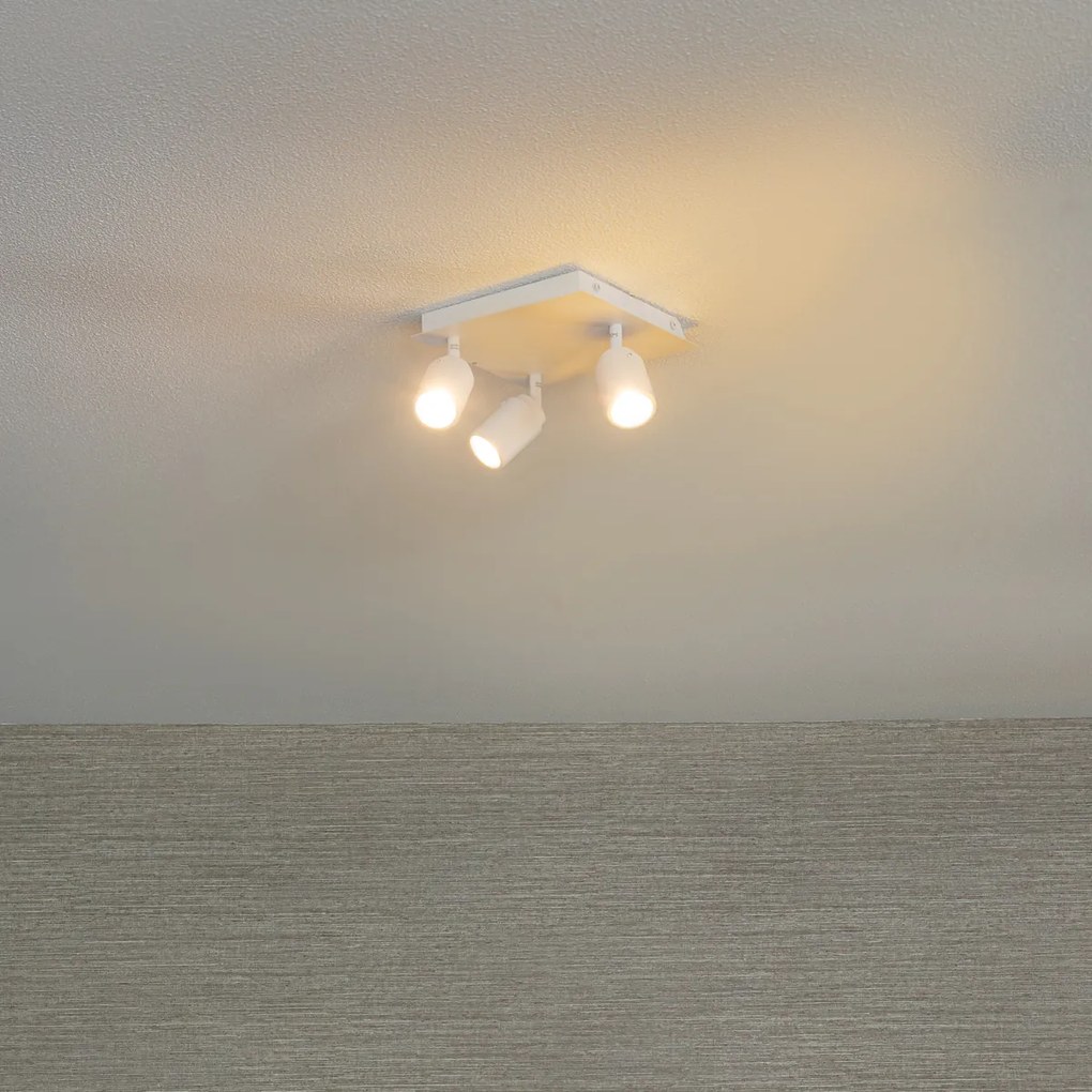 Spotlight inteligent de baie alb pătrat cu 3 lumini IP44 incl. 3 Wifi GU10 50mm - Ducha