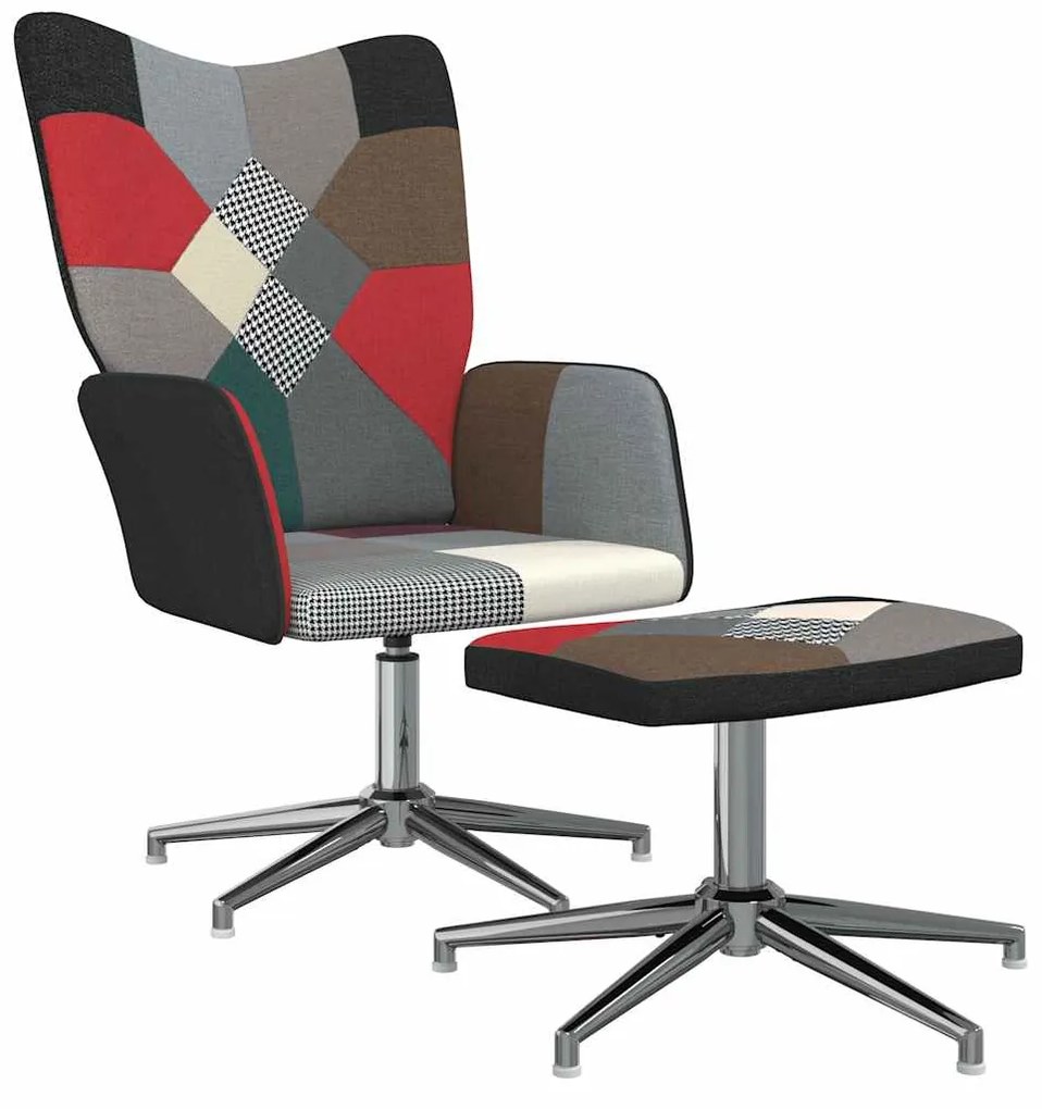 328202 vidaXL Scaun de relaxare cu taburet, textil, petice