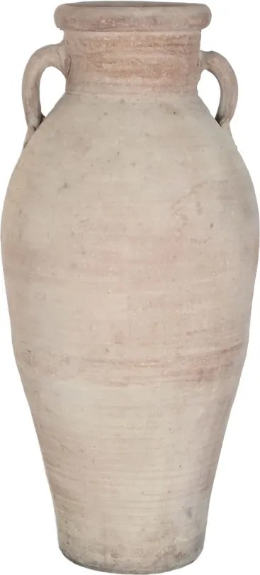 Vas decorativ amforă din teracotă artizanală, finisaj craft roz-crem, cu 2 anse, 40×40×98 cm, „Jerba"