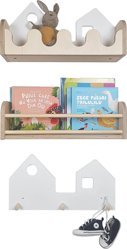 Set 2 rafturi perete + Cuier Montessori NEST SET Green