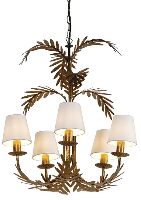 Candelabru auriu cu abajururi din in alb 5 lumini - Botanica