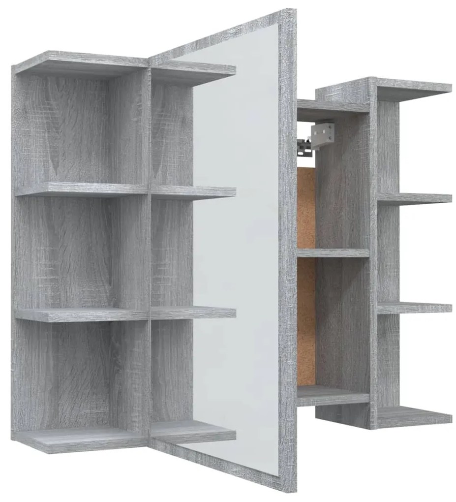 Dulap de baie cu oglinda gri sonoma 80x20,5x64 cm lemn compozit sonoma gri