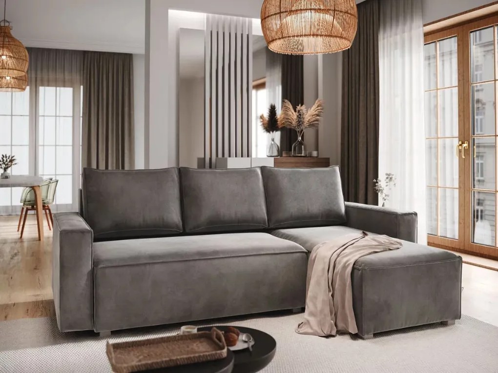 OFERTA Canapea de colt extensibila CAVELO gri inchis, reversibila calitatea II
