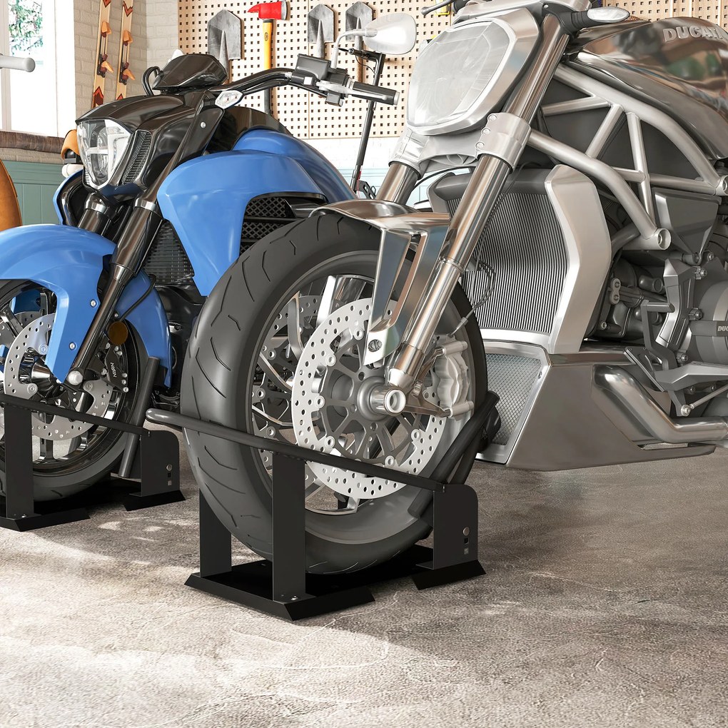 HOMCOM Cale de roată pentru motocicletă, cațărătoare de motocicletă din oțel, suport de transport cu 3 găuri reglabile în înălțime 27 x 71,5 x 33,5 cm negru | Aosom Romania