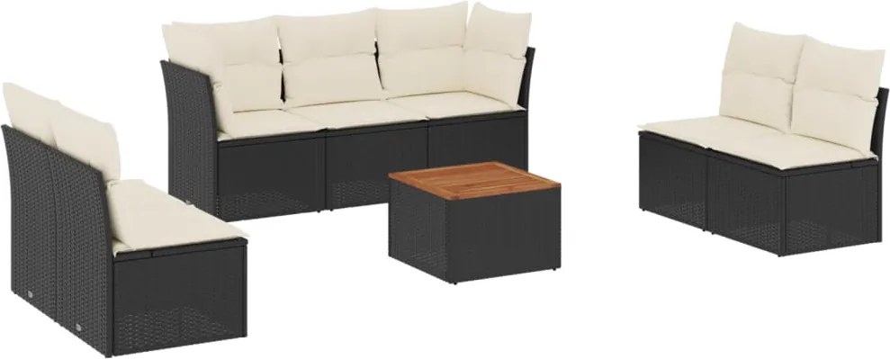 vidaXL Set mobilier de grădină cu perne, 8 piese, negru, poliratan