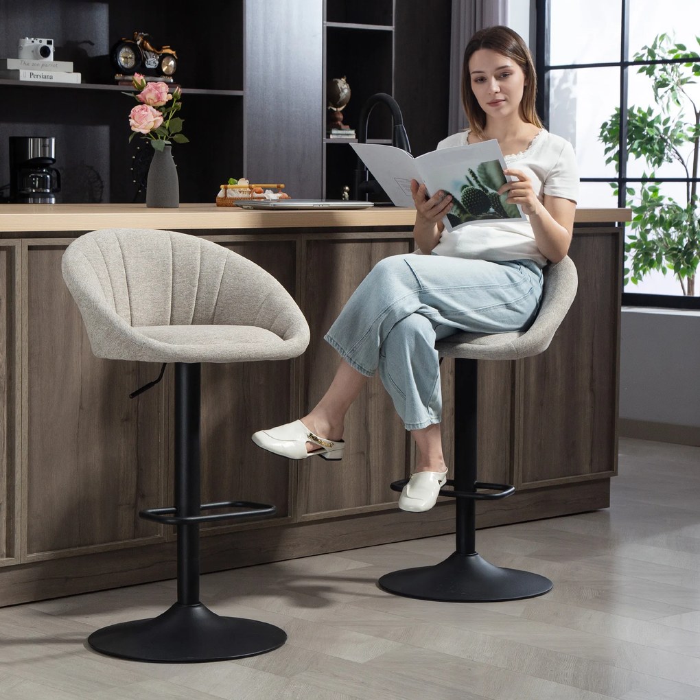 HOMCOM Set 2 Scaune de Bar Rotative din Țesătură cu Înălțime Ajustabilă Bej | Aosom Romania