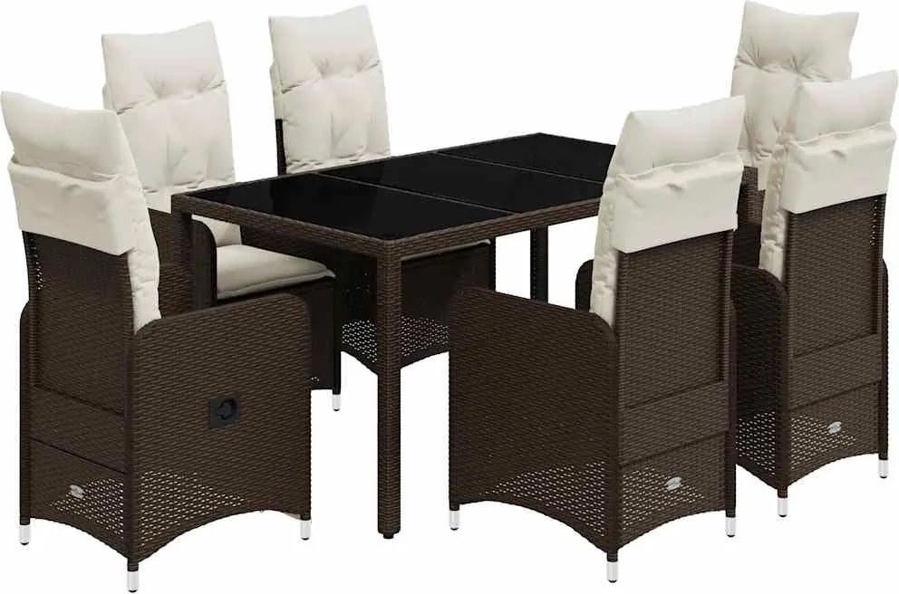 vidaXL Set bistro de grădină cu perne, 7 piese, maro, poliratan