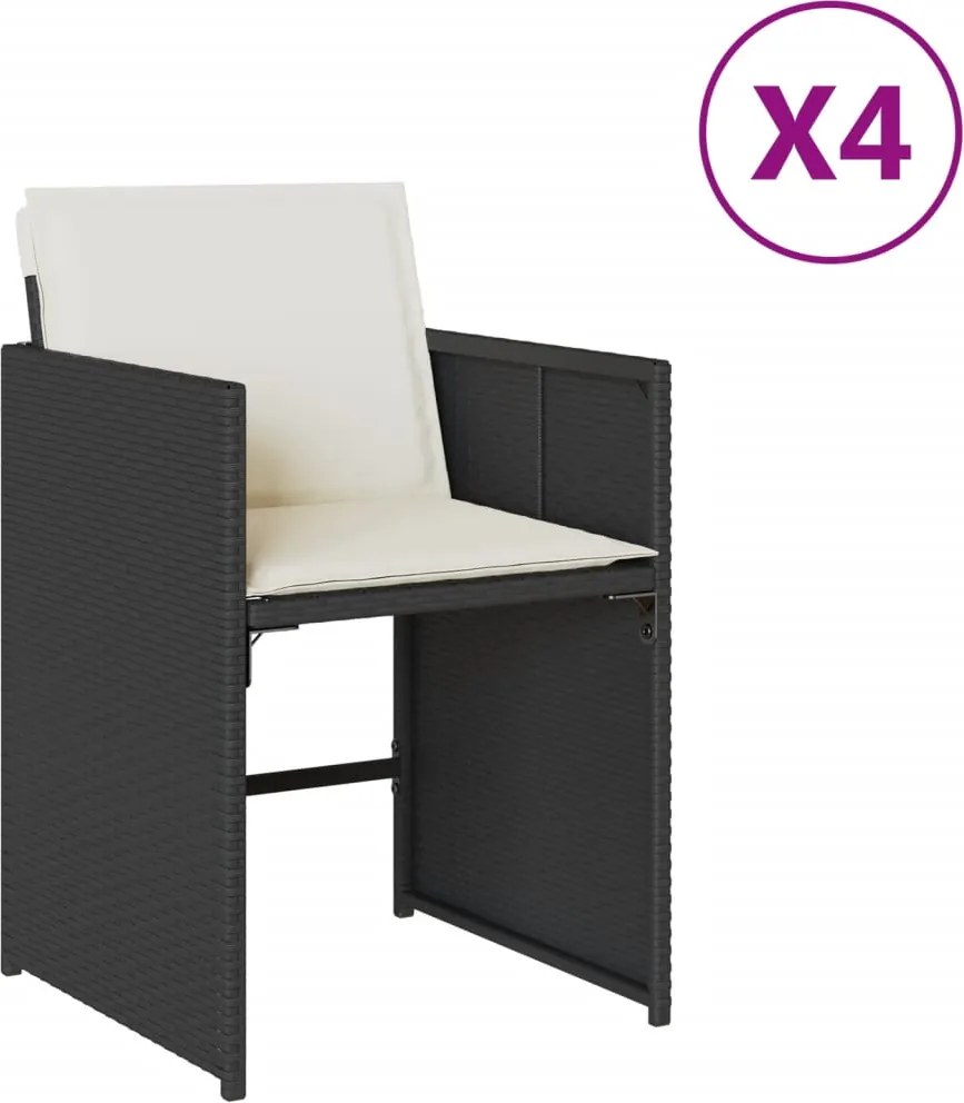 vidaXL Scaune de grădină cu perne, 4 buc., negru, poliratan