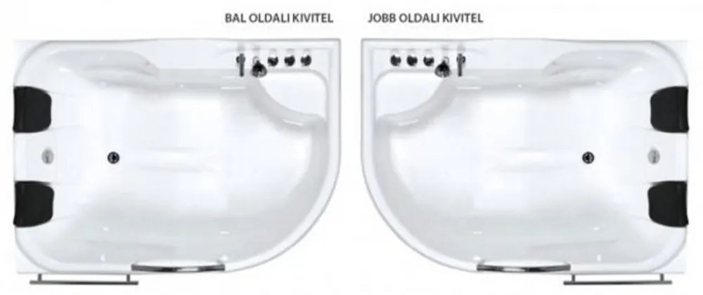 Cadă de baie cu hidromasaj asimetrică Dublo Hydro, 180x130 cm cu baterie