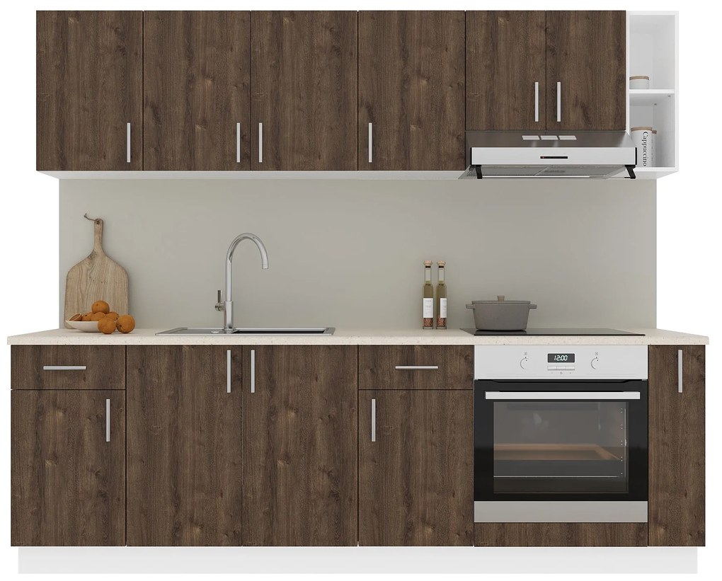 Set Bucatarie Karo V17, Stejar Bronz/Alb, Blat Thermo 28 mm, L 240 cm