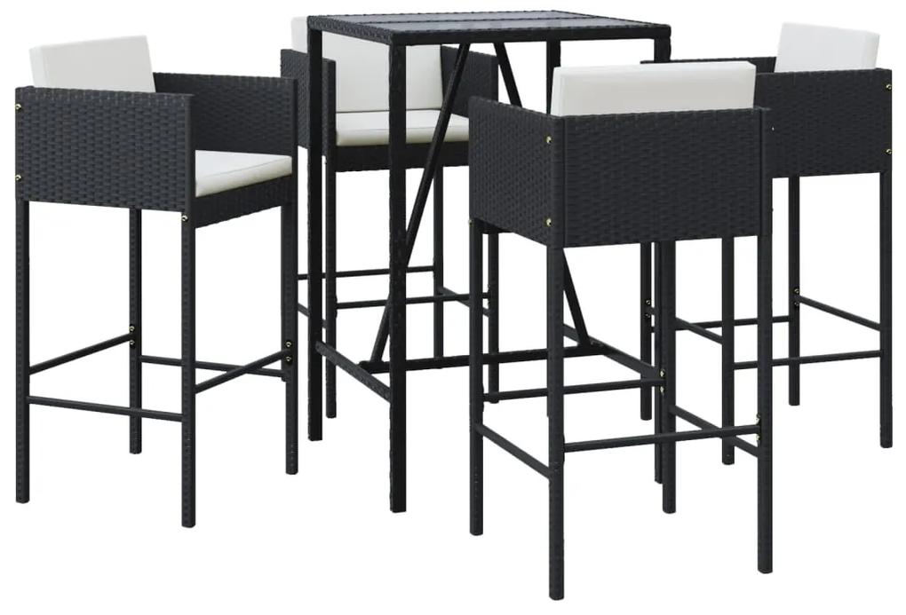 3200662 vidaXL Set mobilier bar de grădină cu perne, 5 piese, negru, poliratan