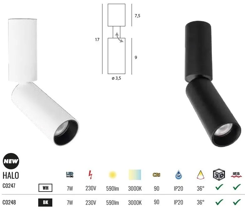 Spot LED aplicat directionabil Halo B alb