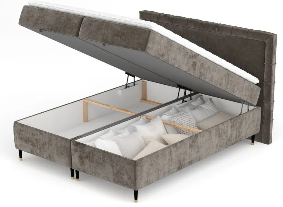 Pat boxspring gri închis cu spațiu de depozitare 180x200 cm Voyage – Maison de Rêve