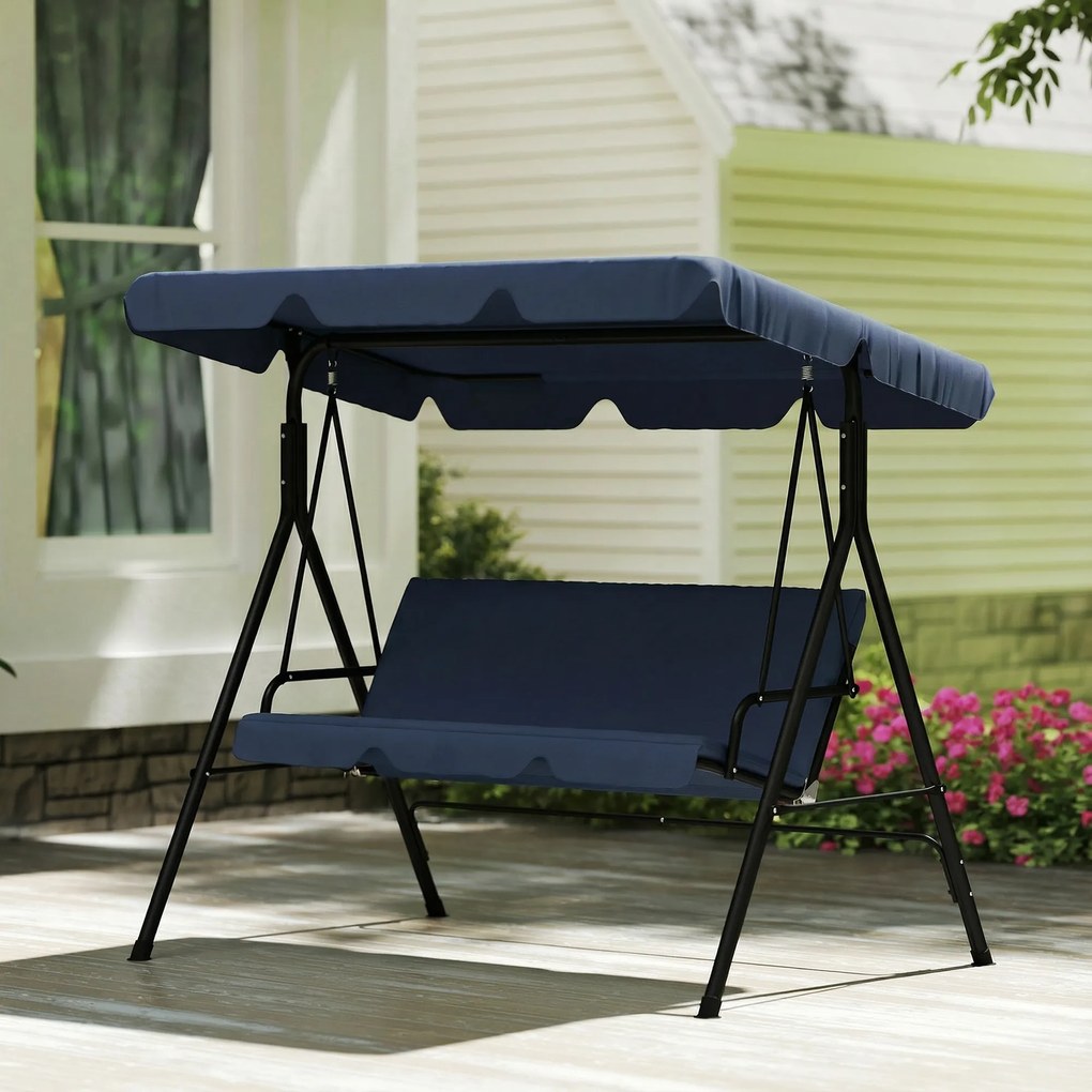 Outsunny Balansoar de Grădină Exterior Leagăn 3 locuri cu Copertină Reglabilă și Cadru din Oțel 172x118x153 cm Bleumarin | Aosom Romania