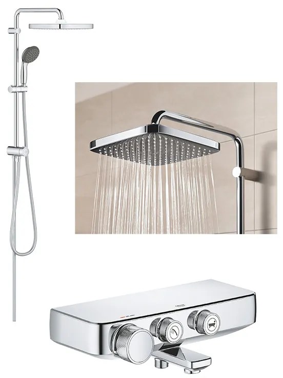 Coloana dus Grohe Vitalio palarie patrata 25 cm, baterie cada/dus termostat SmartControl (26698000 ,34718000)