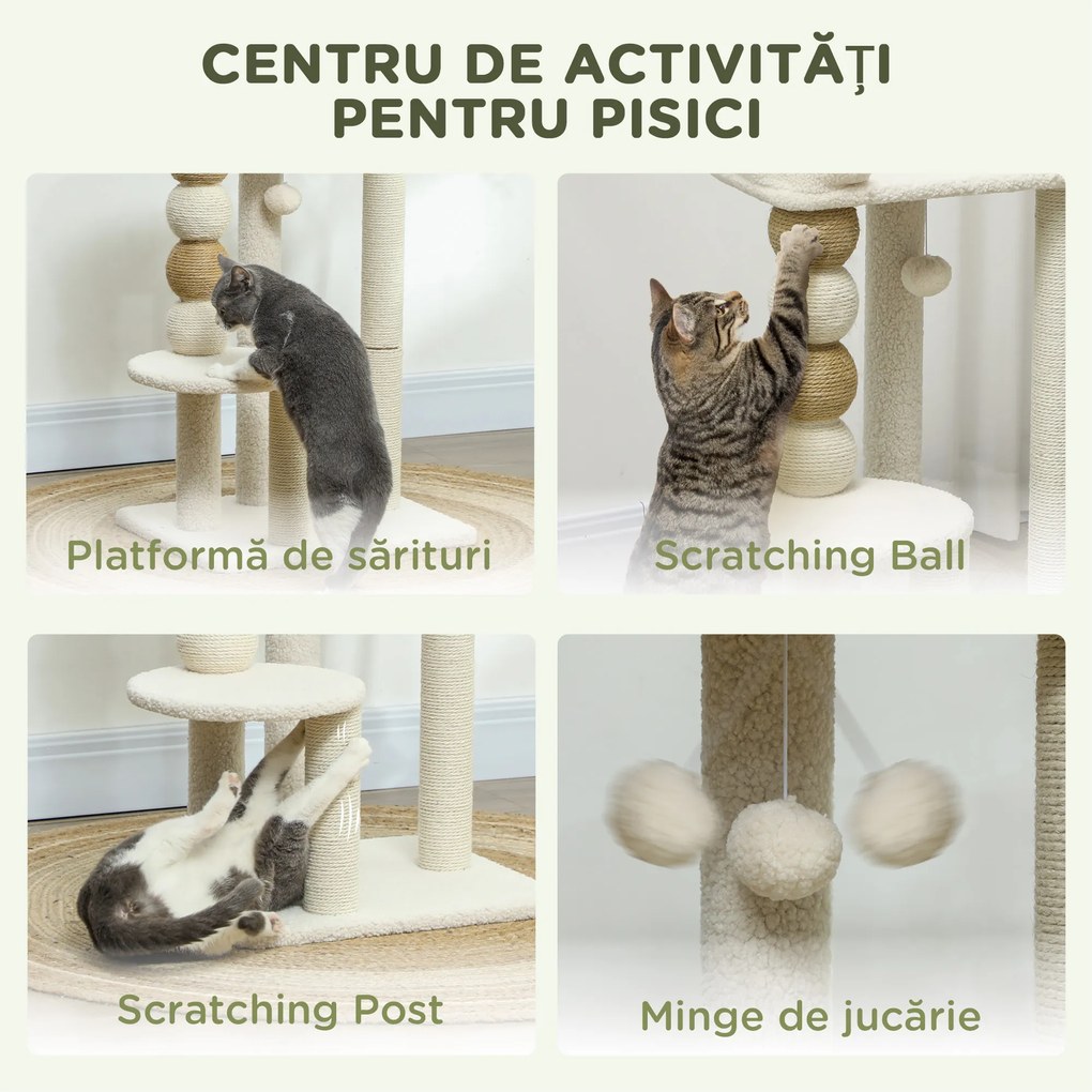 PawHut Ansamblu pentru Pisici 6 kg max din Lemn și Pluș Bej | Aosom Romania