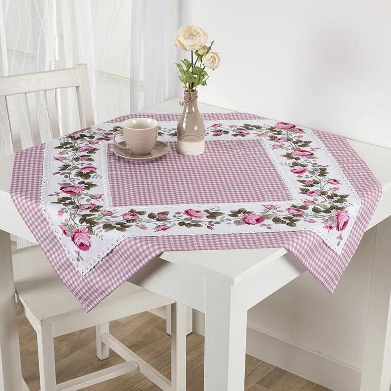 decoDoma Fată de masă centrală cu imprimeu TRANDAFIRI ÎNFLOREȘTE 85 x 85 cm