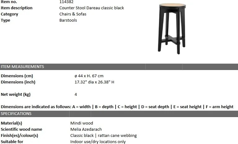 Scaun de bar din lemn finisaj negru design modern Dareau, H-67cm 114382 HZ