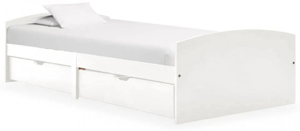 Cadru de pat cu 2 sertare, alb, 90 x 200 cm, lemn masiv de pin