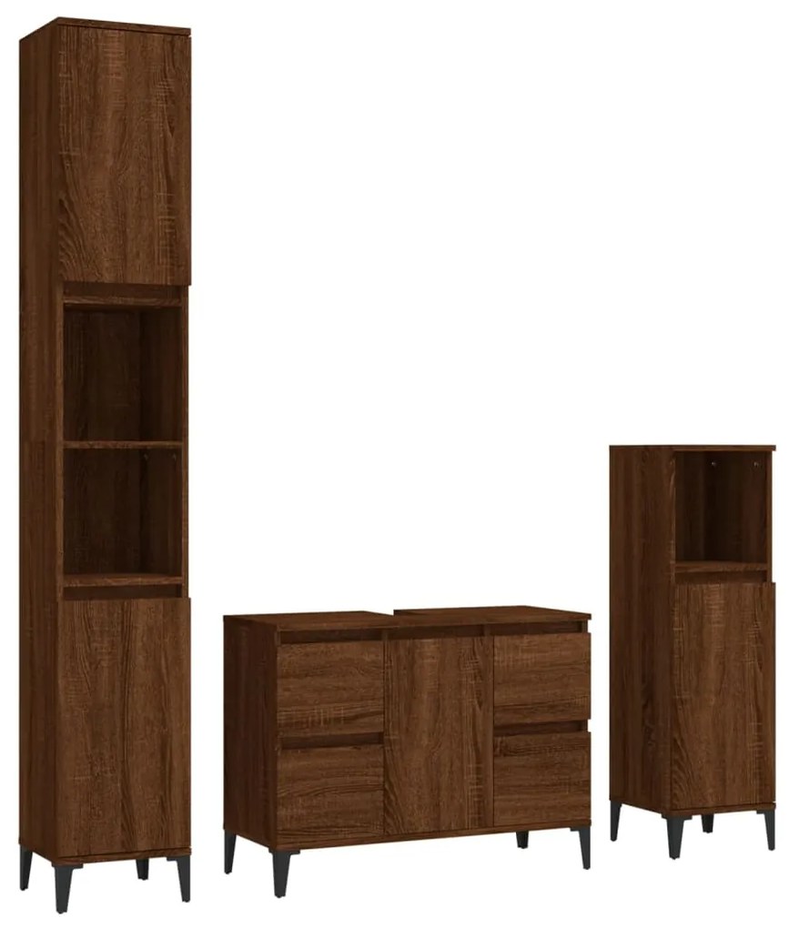 3185612 vidaXL Set mobilier de baie, 3 piese, stejar maro, lemn prelucrat