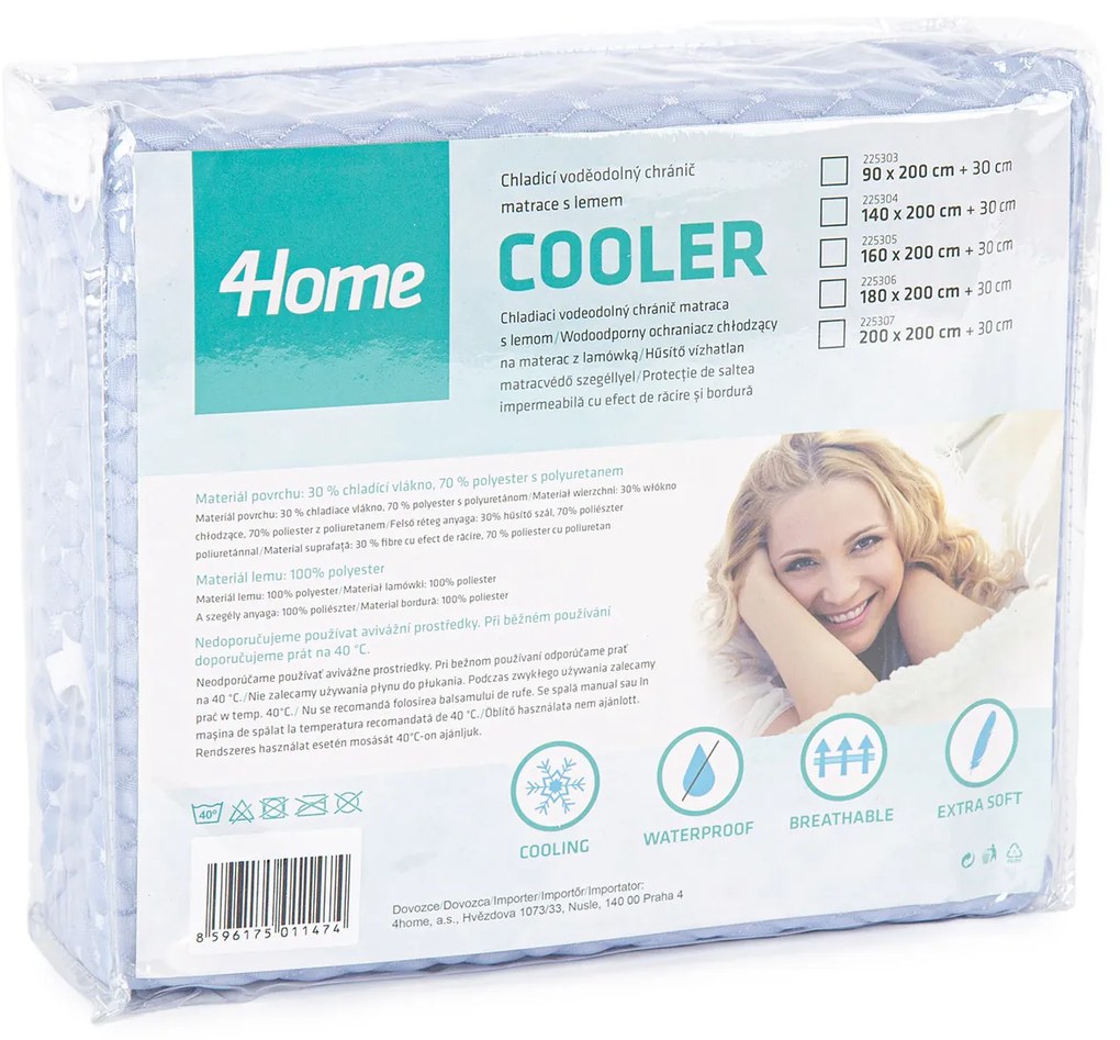 Protecție saltea 4Home Cooler impermeabilă cu efect de răcire, cu bordură, 140 x 200 cm + 30 cm, 140 x 200 cm