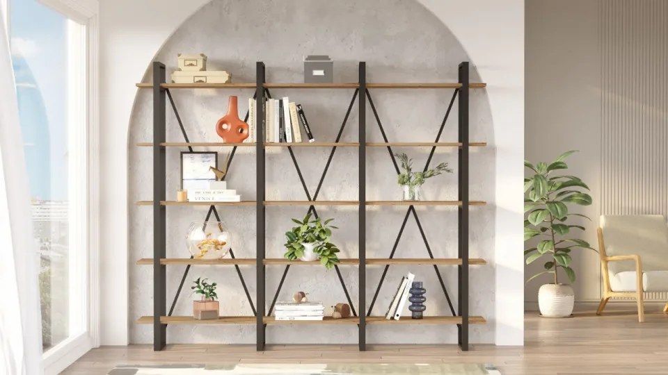 Biblioteca Living ML4 - A, PAL Melaminat / Metal, Pin Atlantic / Negru
