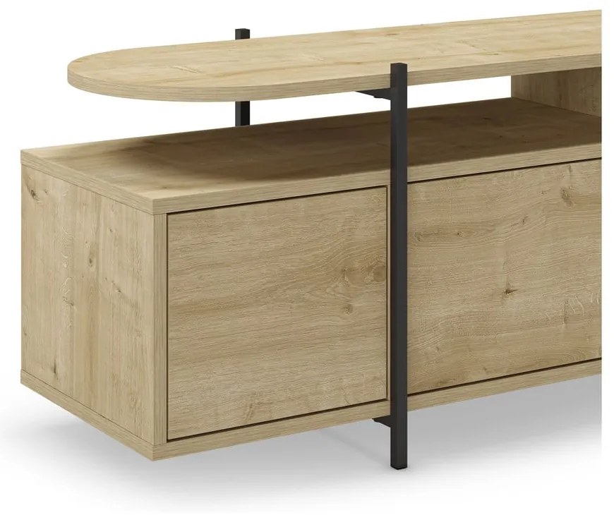 Masă TV în culoare naturală cu aspect de lemn de stejar 160x48 cm Hinoa – Marckeric