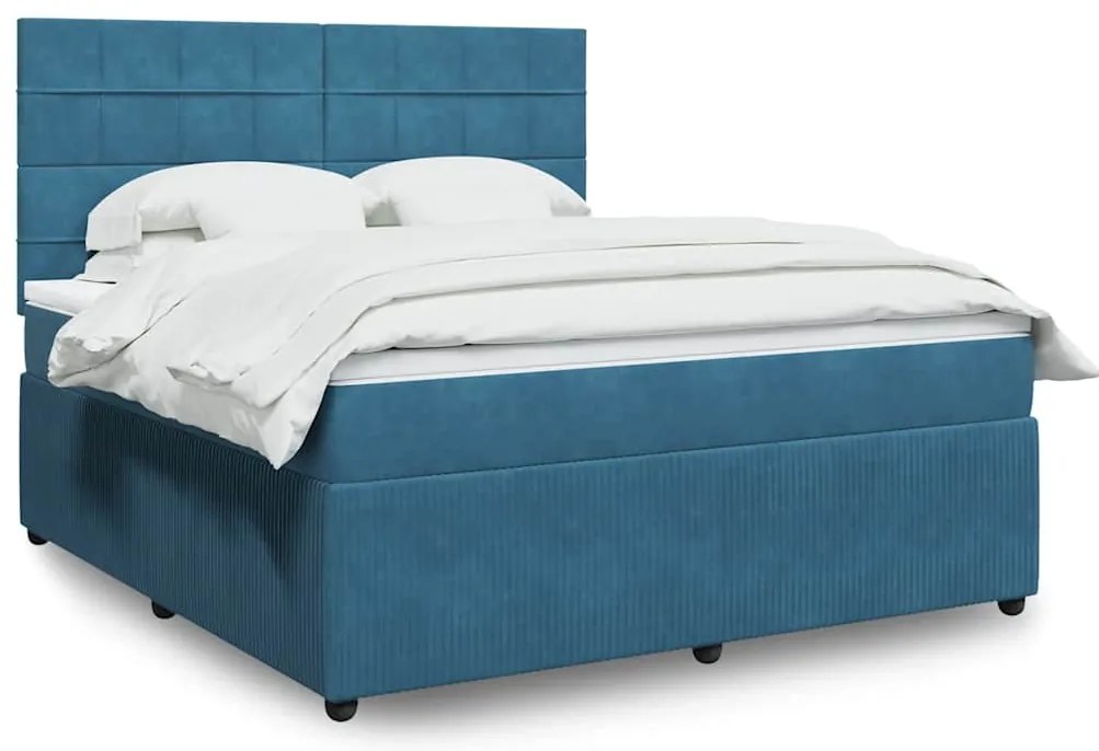 vidaXL Pat box spring cu saltea, albastru, 180x200 cm, catifea