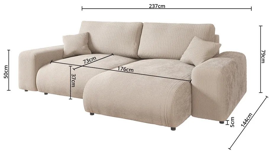 Colțar bej cu tapițerie din catifea reiată (cu colț variabil) Justin – Ropez