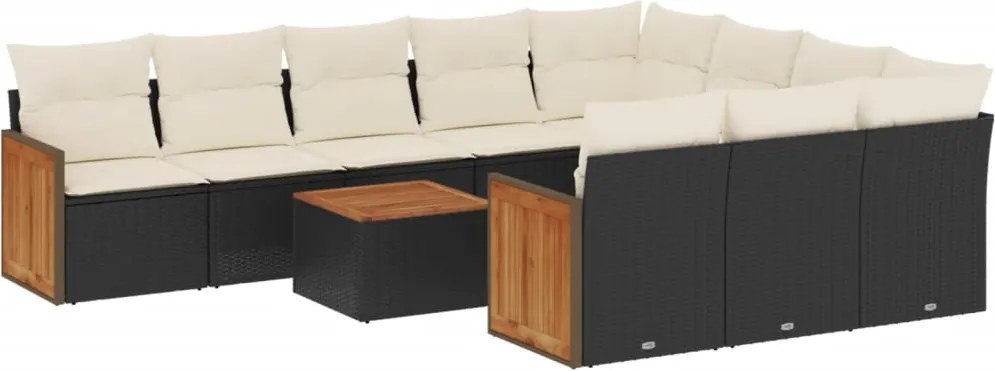 vidaXL Set canapele de grădină cu perne, 11 piese, negru, poliratan