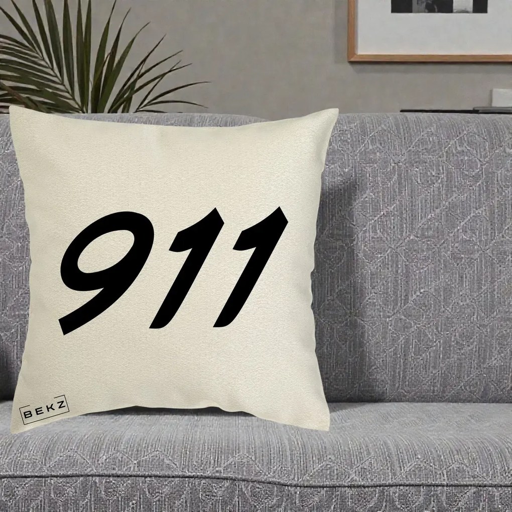 Perna Personalizata 911 Bold, 40x40 cm, Ecru, Husa Detasabila, Perna Inclusa, BEKZ®