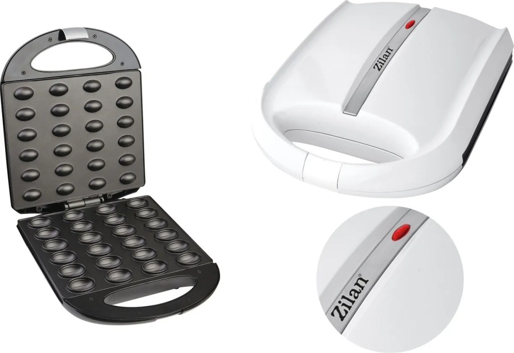 Aparat pentru preparat nuci Zilan ZLN2809 ALB, 24 jumatati sau 12 nuci intregi, 1600W, indicator luminos, Placi Neaderente